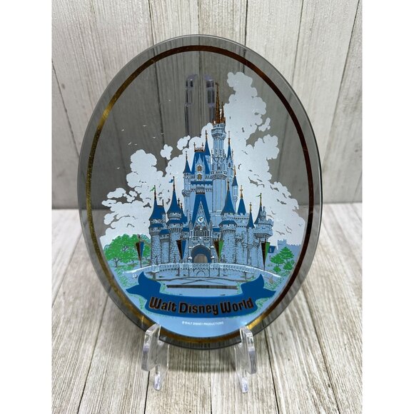 Vintage Walt Disney World Cinderella's Castle Souvenir Plate Oval Glass 1970's - Picture 2 of 5